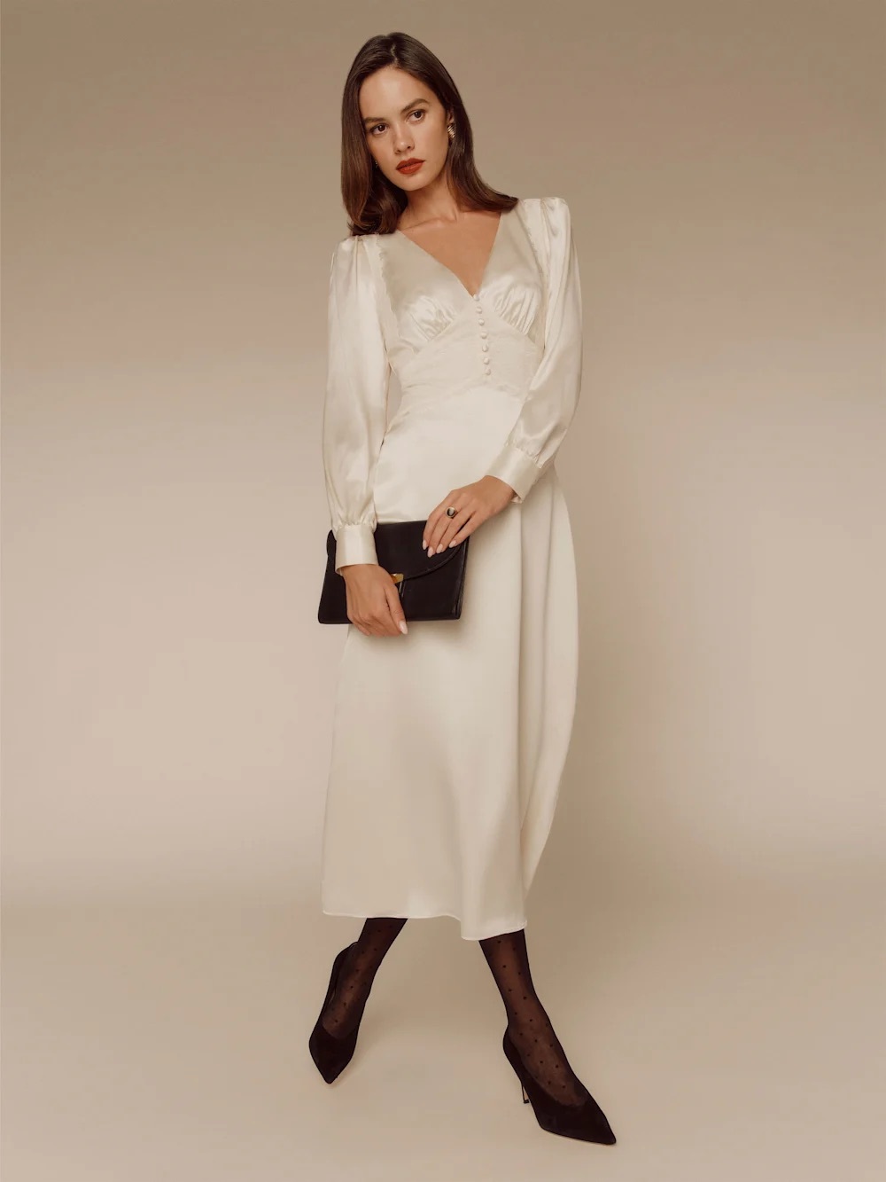 Reformation Morganna 100% Silk Dress Ivory Size 4 NEW